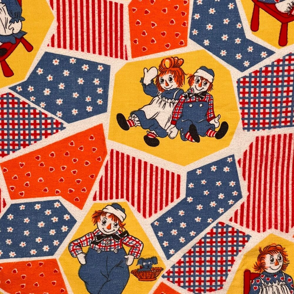 Vintage 70s Raggedy Ann & Andy Fleece Receiving Blanket Baby Crib Stroller 41x27